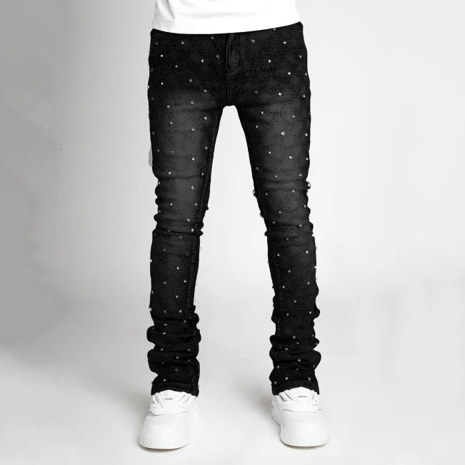 Mens Pearl Denim Jeans With Elastic Fit Straight Leg Style