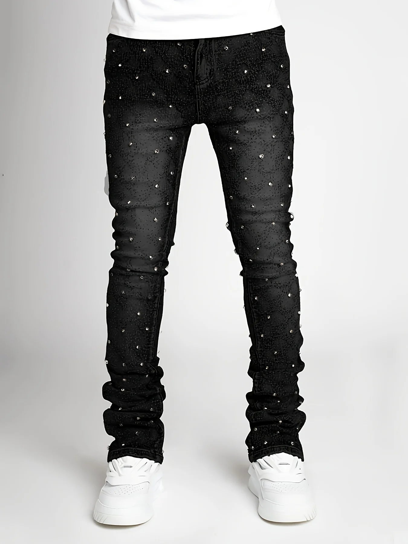 Mens Pearl Denim Jeans With Elastic Fit Straight Leg Style