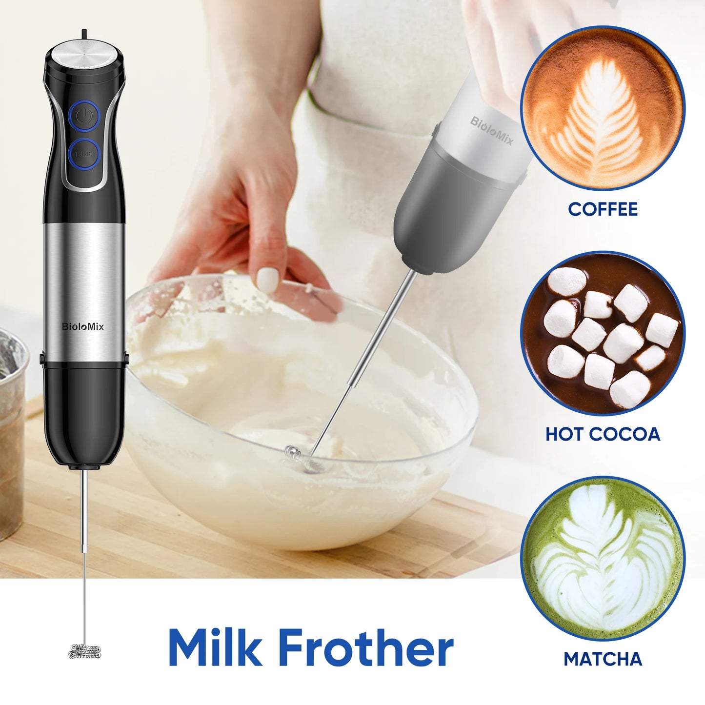 Biolomix 1500W Immersion Hand Blender with 304 Stainless Steel Blades
