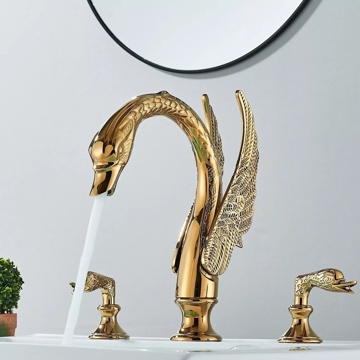 MYQualife Swan Shape Dual Handle Widespread Basin Faucet