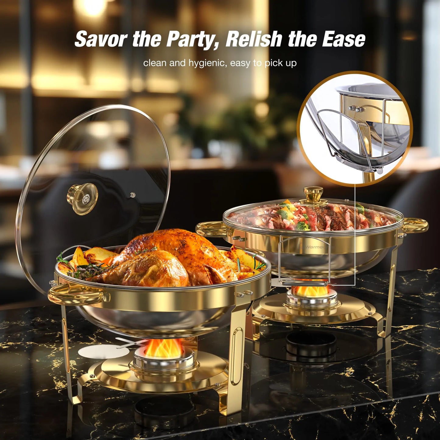 Round Stainless Steel Chafing Dishes Set for Buffets and Parties