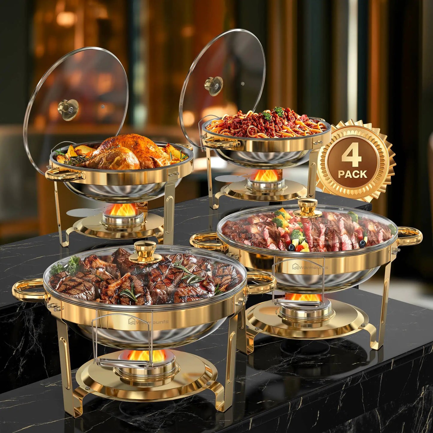 Round Stainless Steel Chafing Dishes Set for Buffets and Parties