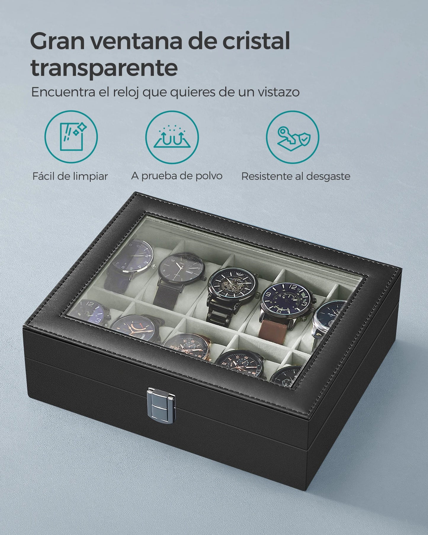 SONGMICS HOME Watch Storage Box 10 Slot Case Glass Lid