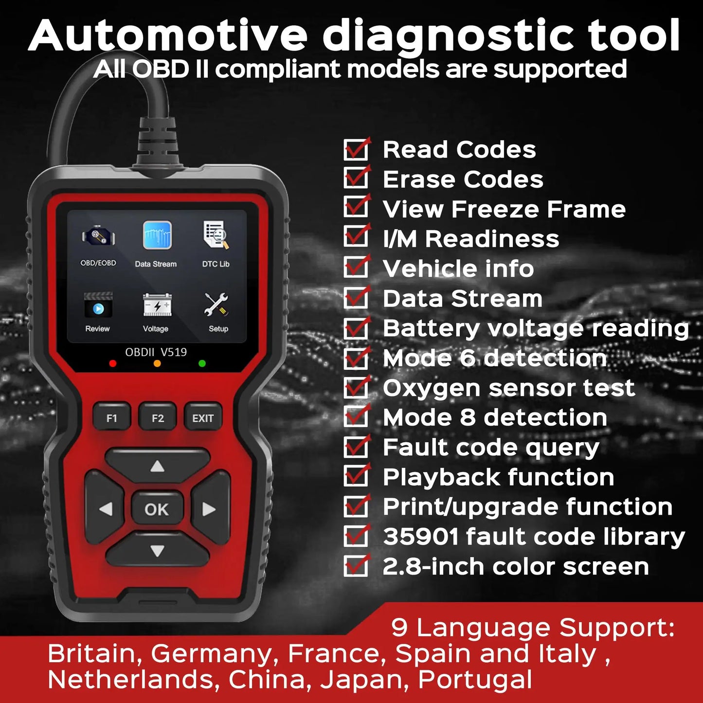 OBD2 Scanner Live Data Diagnostic Tool For Check Engine Light