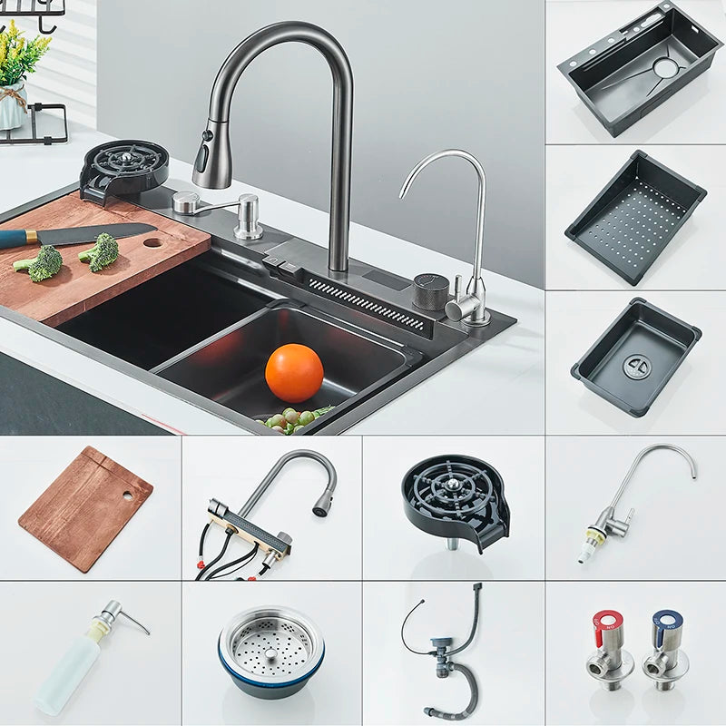 Shinesia 304 Stainless Steel Undermount Kitchen Sink With Waterfall Faucet