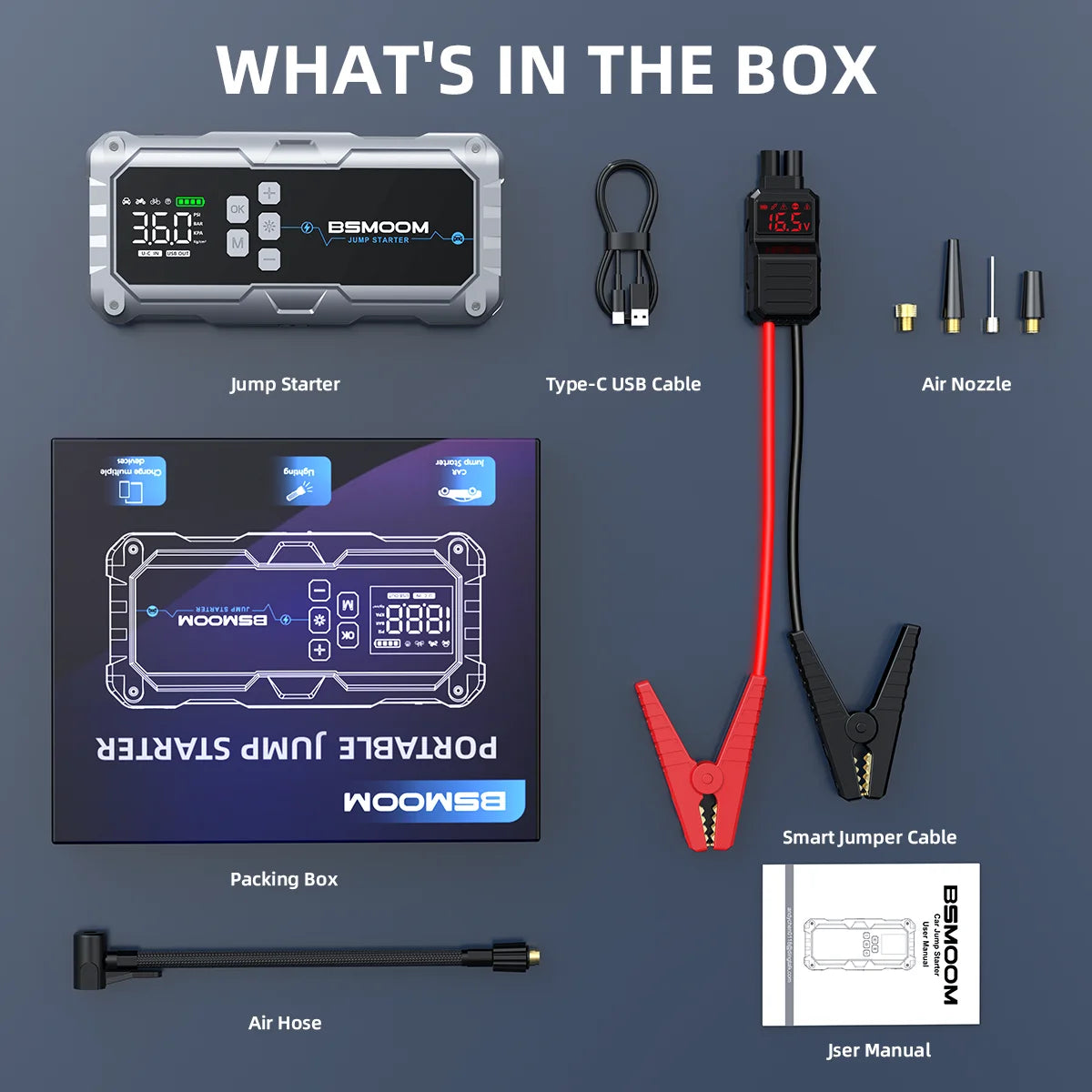 150 PSI Air Pump Car Jump Starter 7000A Power Bank Portable Emergency Booster USB LED Light