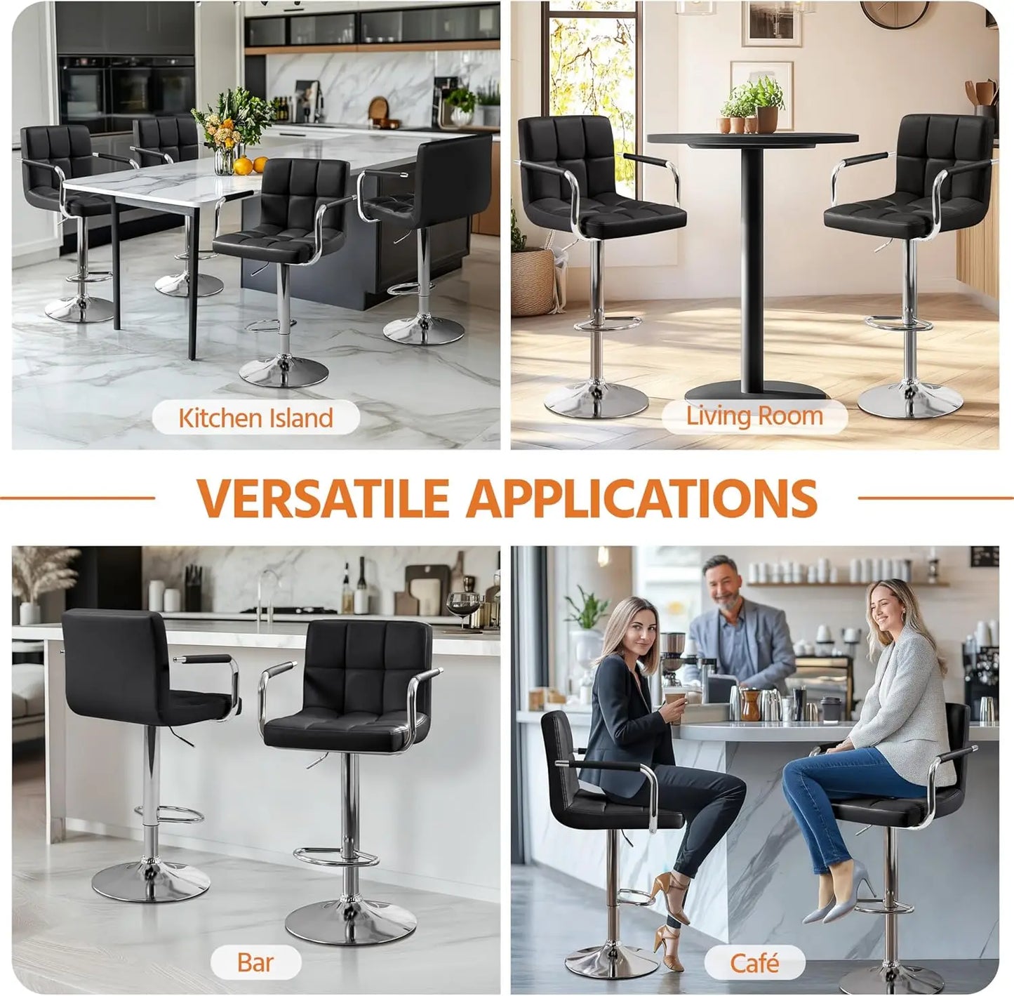 XMSJ Bar Stools Set Of 2 PU Leather Adjustable Swivel