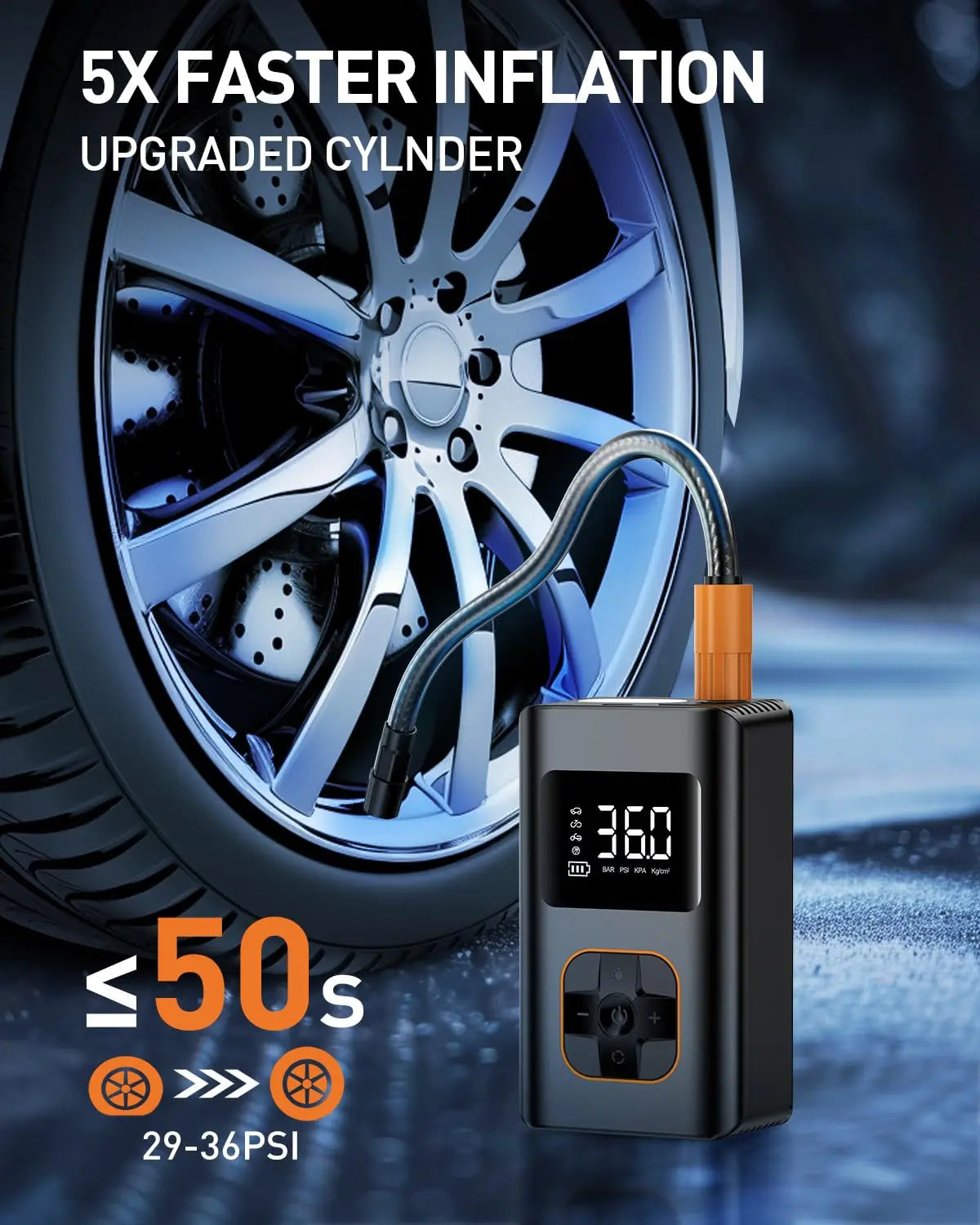 Cordless Portable Tire Inflator Air Compressor 150 PSI LED Light