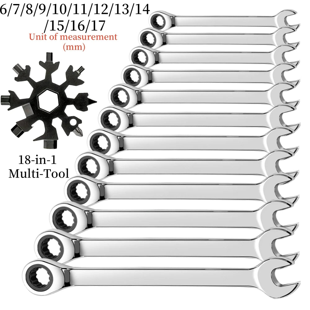 Flexible Ratcheting Combination Wrench Set for Metric Hand Tools