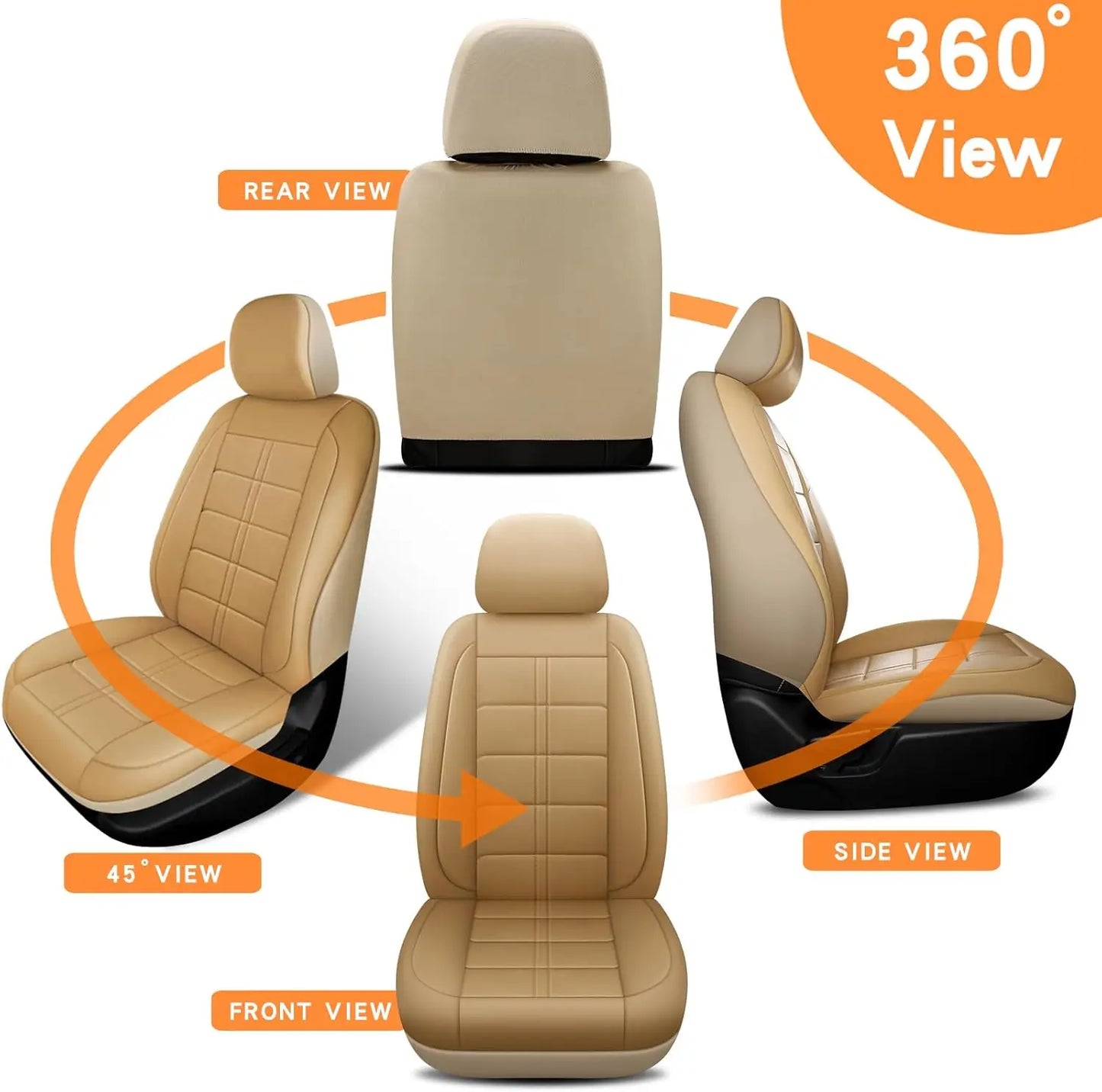 PU Leather Car Seat Covers Full Set Universal Fit Padded Waterproof Breathable