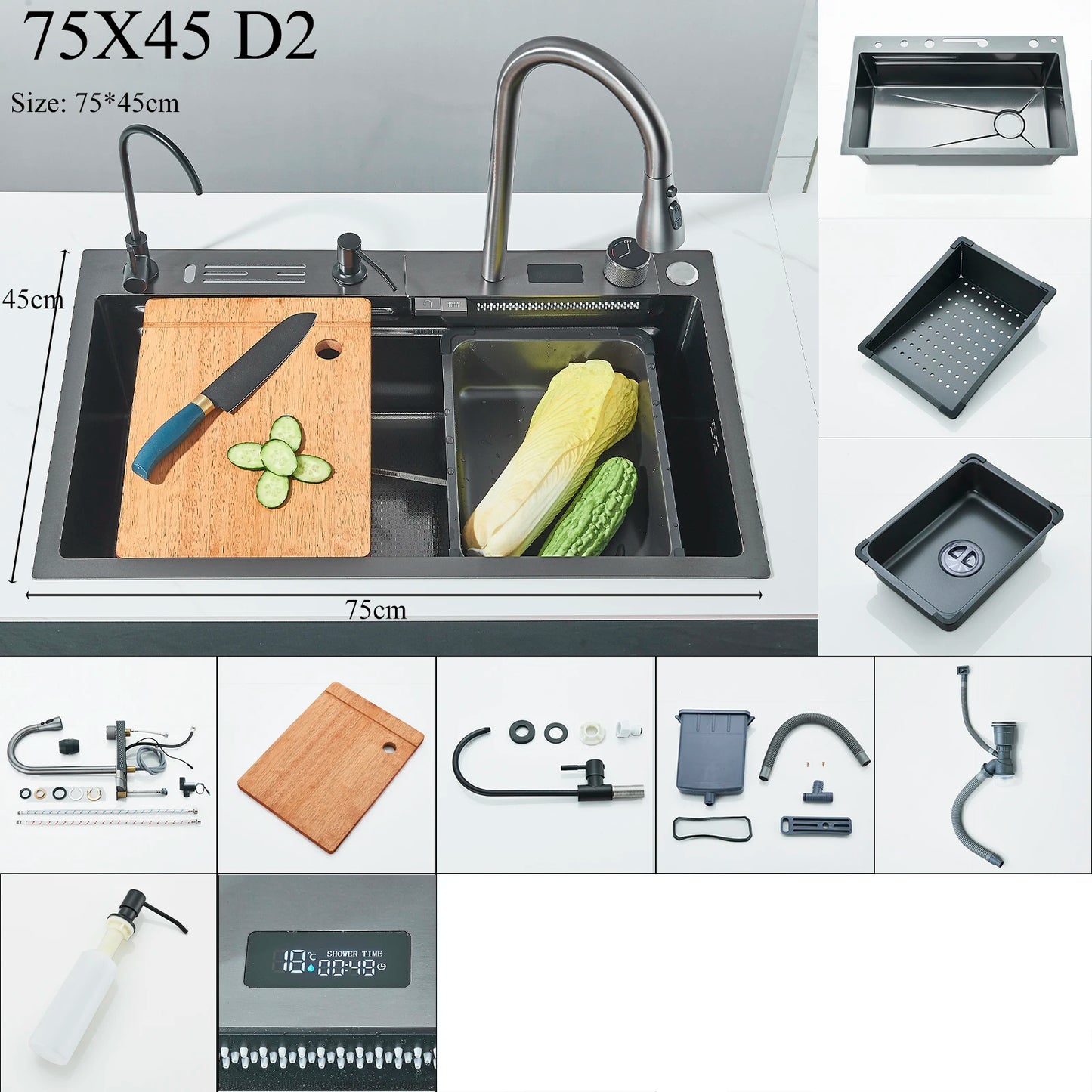 Shinesia Stainless Steel Kitchen Sink With Digital Display And Faucet