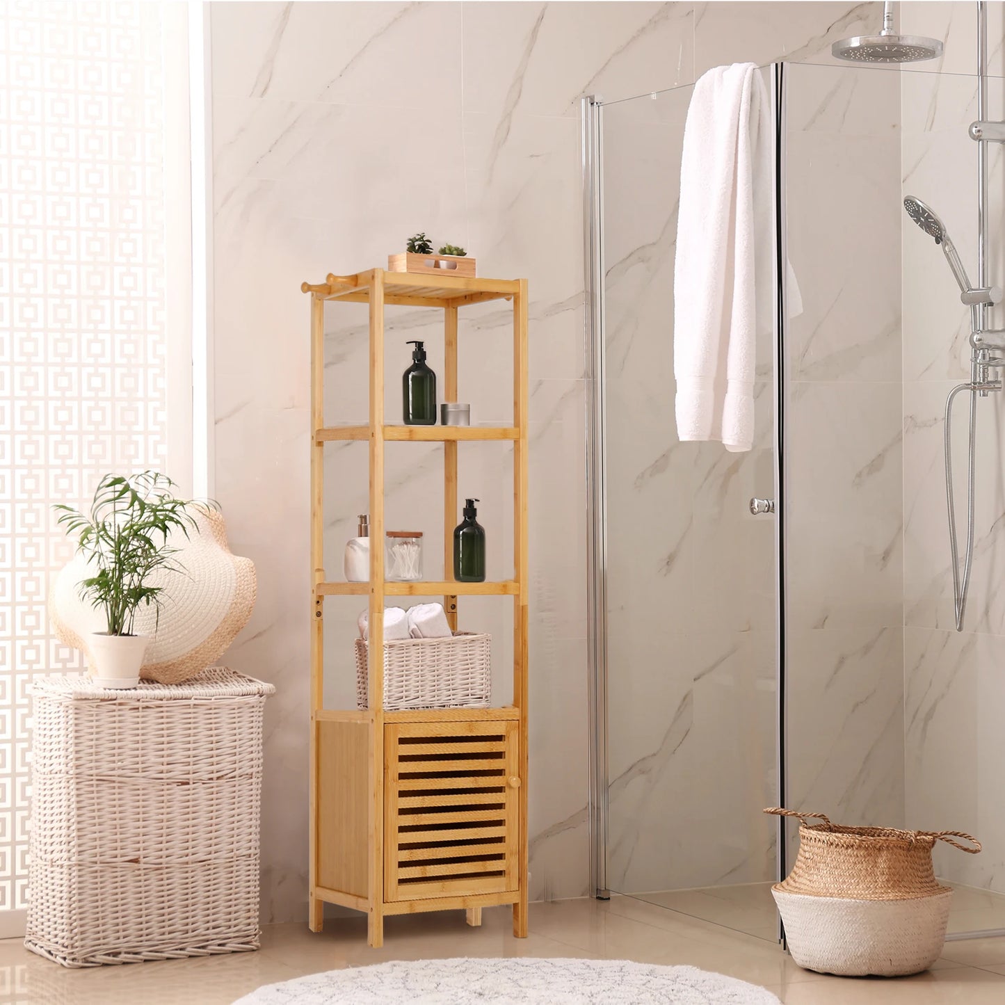 Bamboo Freestanding Bathroom Cabinet Storage Shelf 5 Tier Organizer