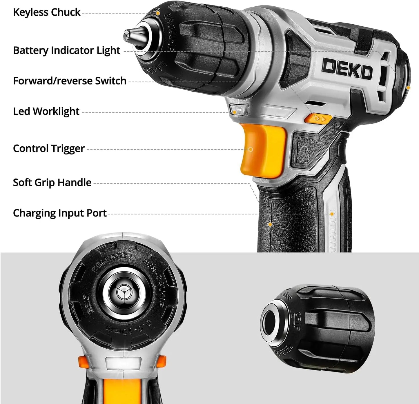 DEKODIY 8V Cordless Drill Power Tool Combo Kit With Keyless Chuck