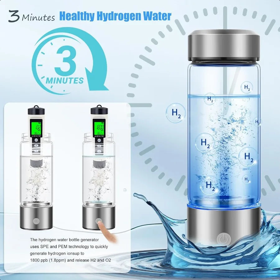 Hydrogen Water Bottle Ionizer With SPE PEM Tech Portable