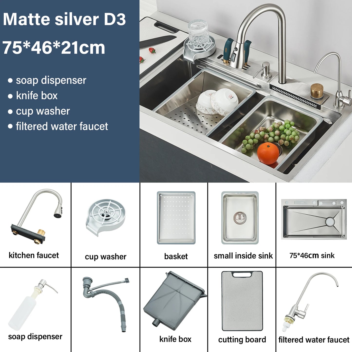 Shinesia 304 Stainless Steel Undermount Kitchen Sink With Waterfall Faucet