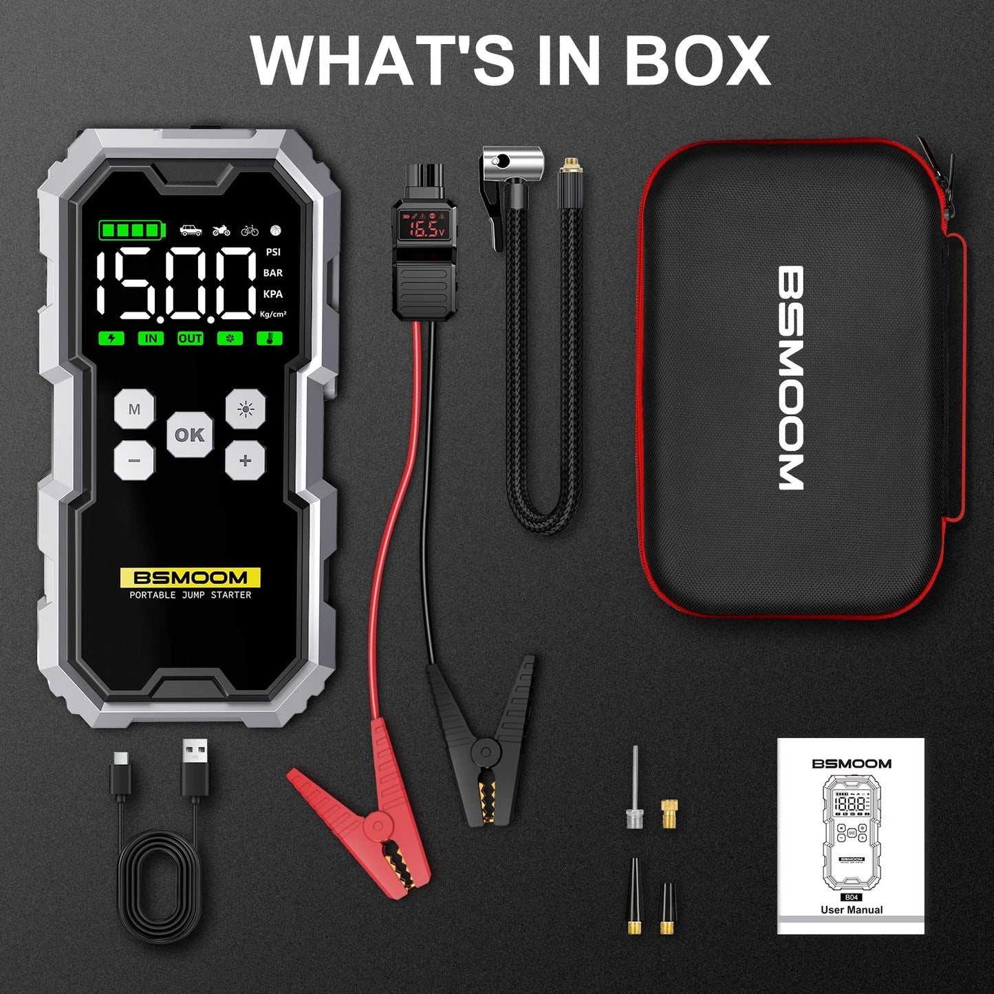 150 PSI Air Pump Car Jump Starter 7000A Power Bank Portable Emergency Booster USB LED Light