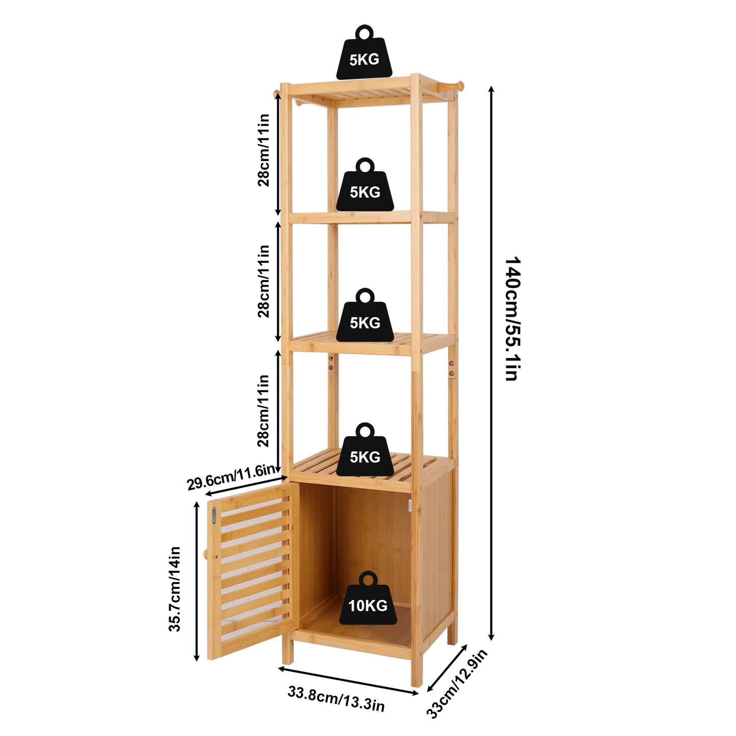 Bamboo Freestanding Bathroom Cabinet Storage Shelf 5 Tier Organizer