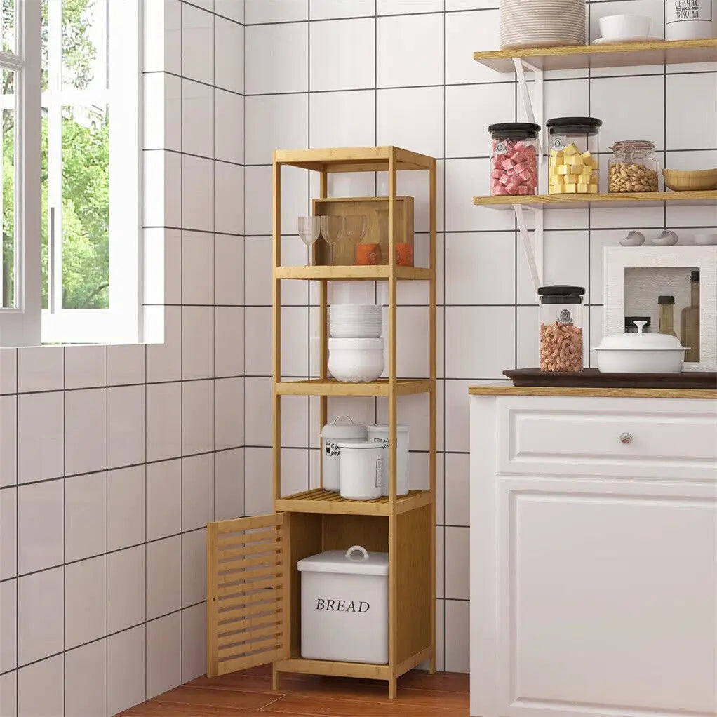 Bamboo Freestanding Bathroom Cabinet Storage Shelf 5 Tier Organizer
