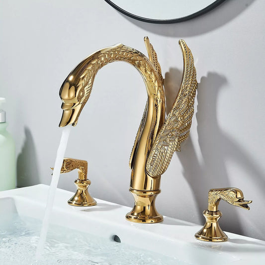 MYQualife Swan Shape Dual Handle Widespread Basin Faucet