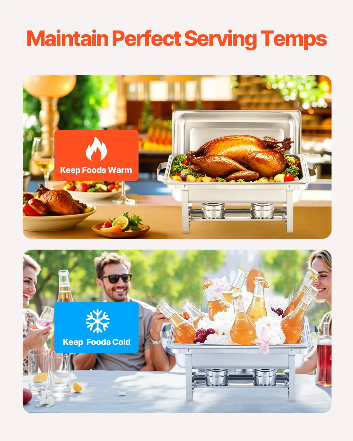 Succebuy Chafing Dish Buffet Set Stainless Steel Rectangular Warmer