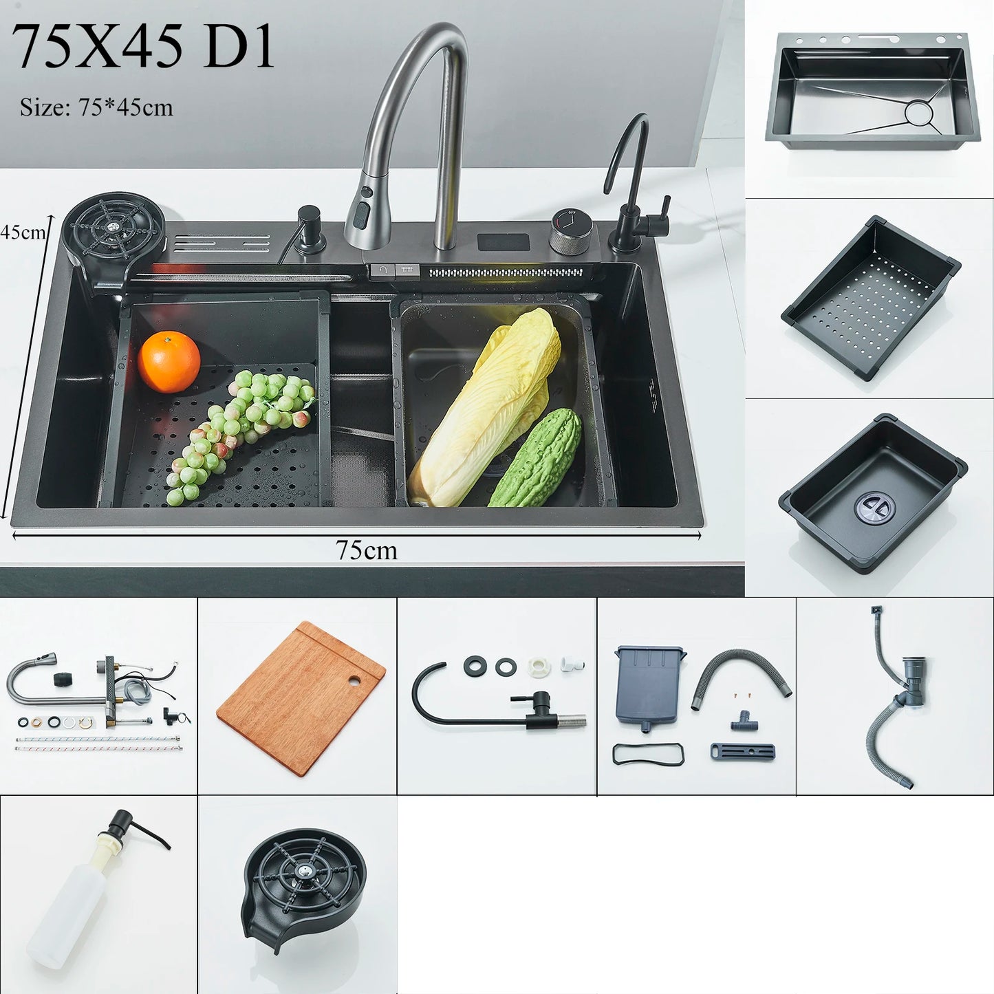 Shinesia 304 Stainless Steel Undermount Kitchen Sink With Waterfall Faucet