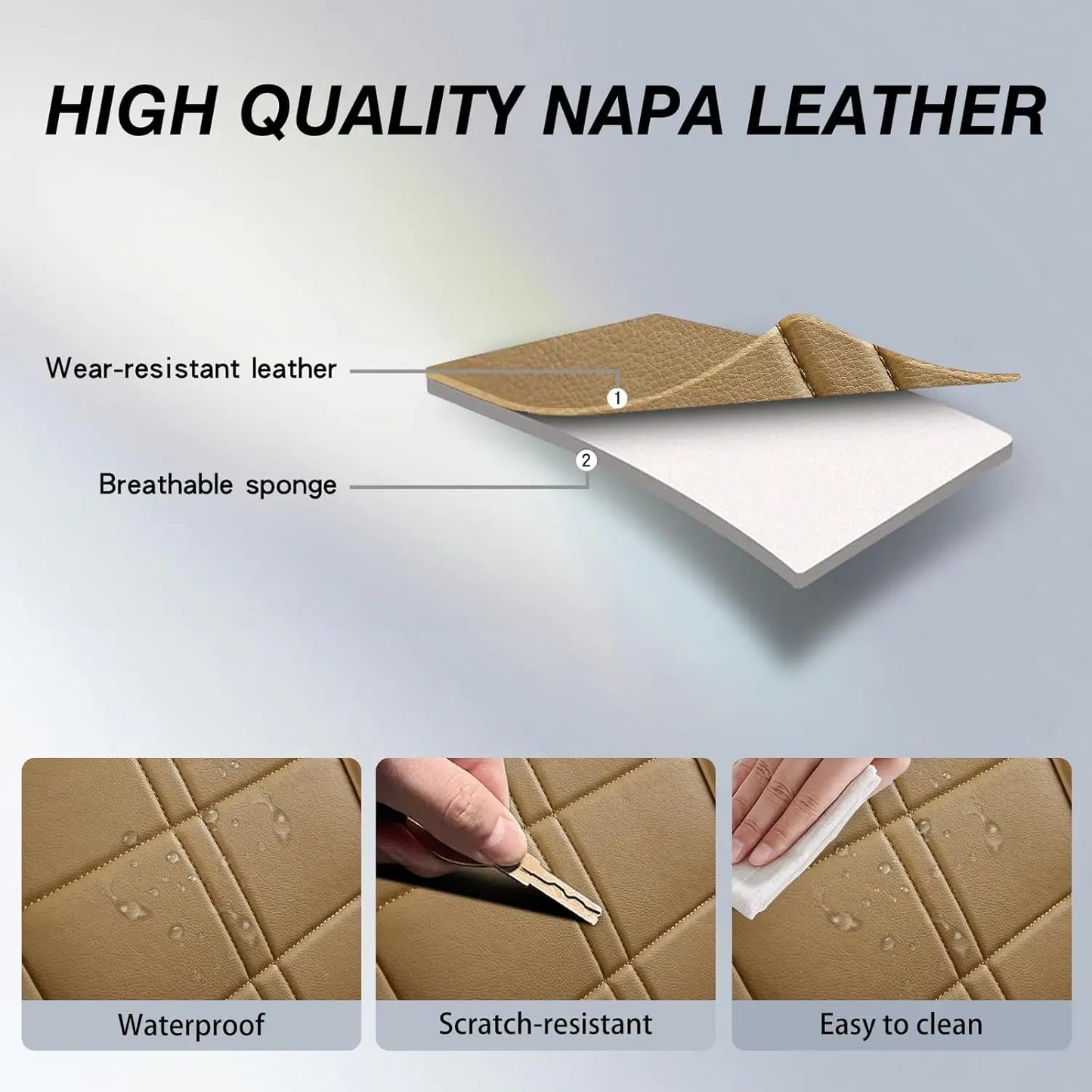 PU Leather Car Seat Covers Full Set Universal Fit Padded Waterproof Breathable