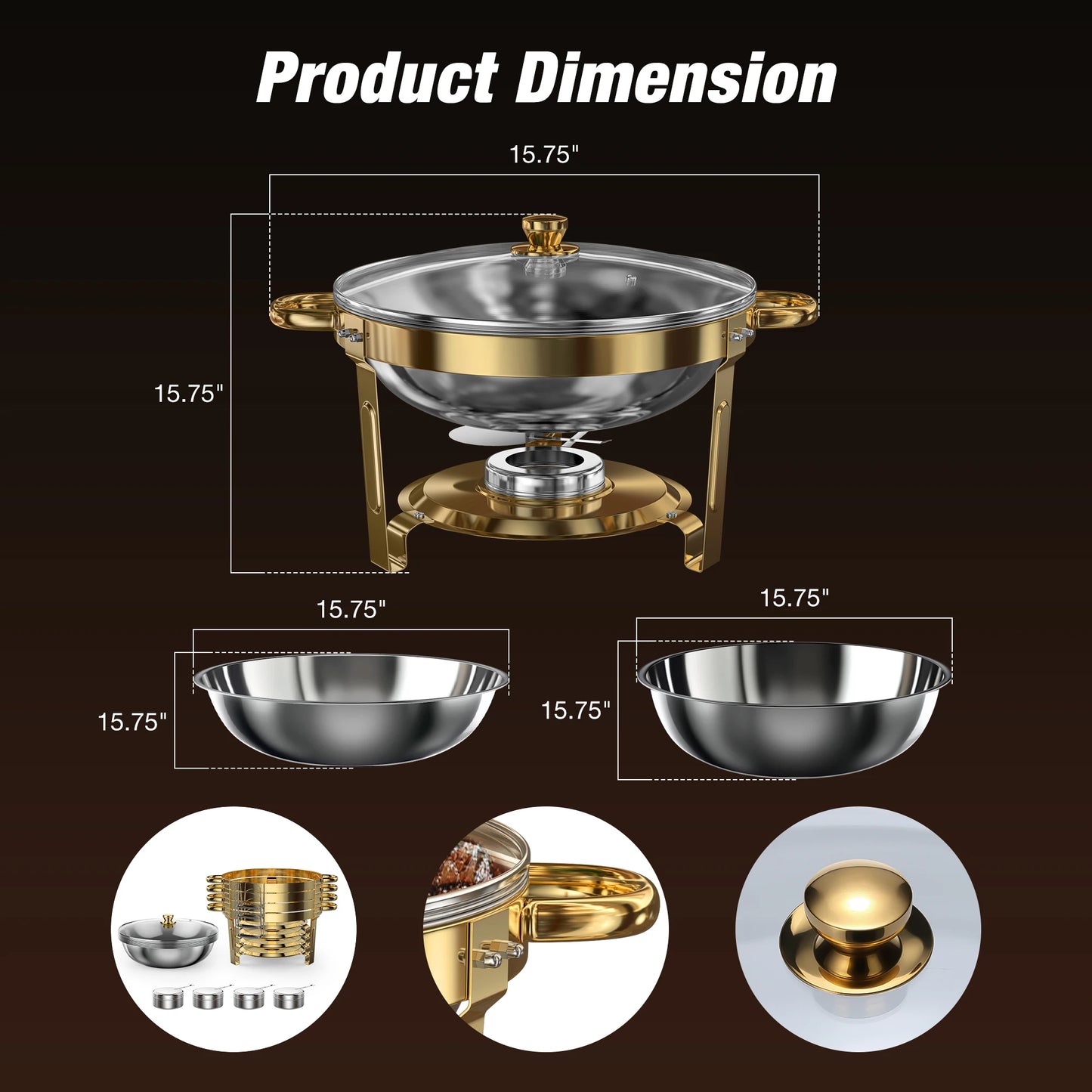 Round Stainless Steel Chafing Dishes Set for Buffets and Parties