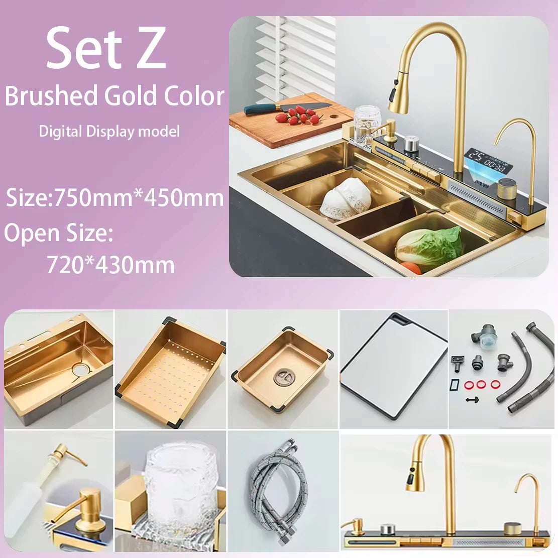 Certification Stainless Steel Kitchen Waterfall Sink With Digital Display