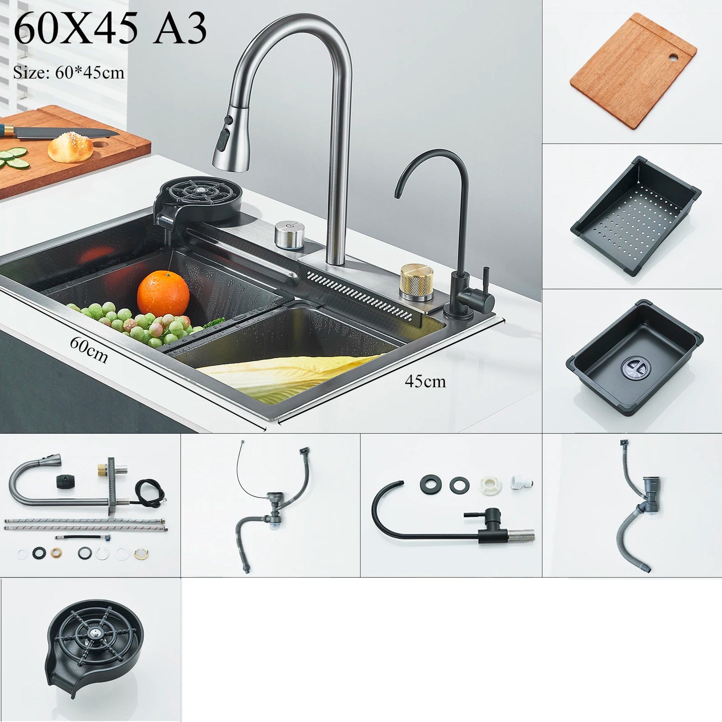 Shinesia 304 Stainless Steel Undermount Kitchen Sink With Waterfall Faucet