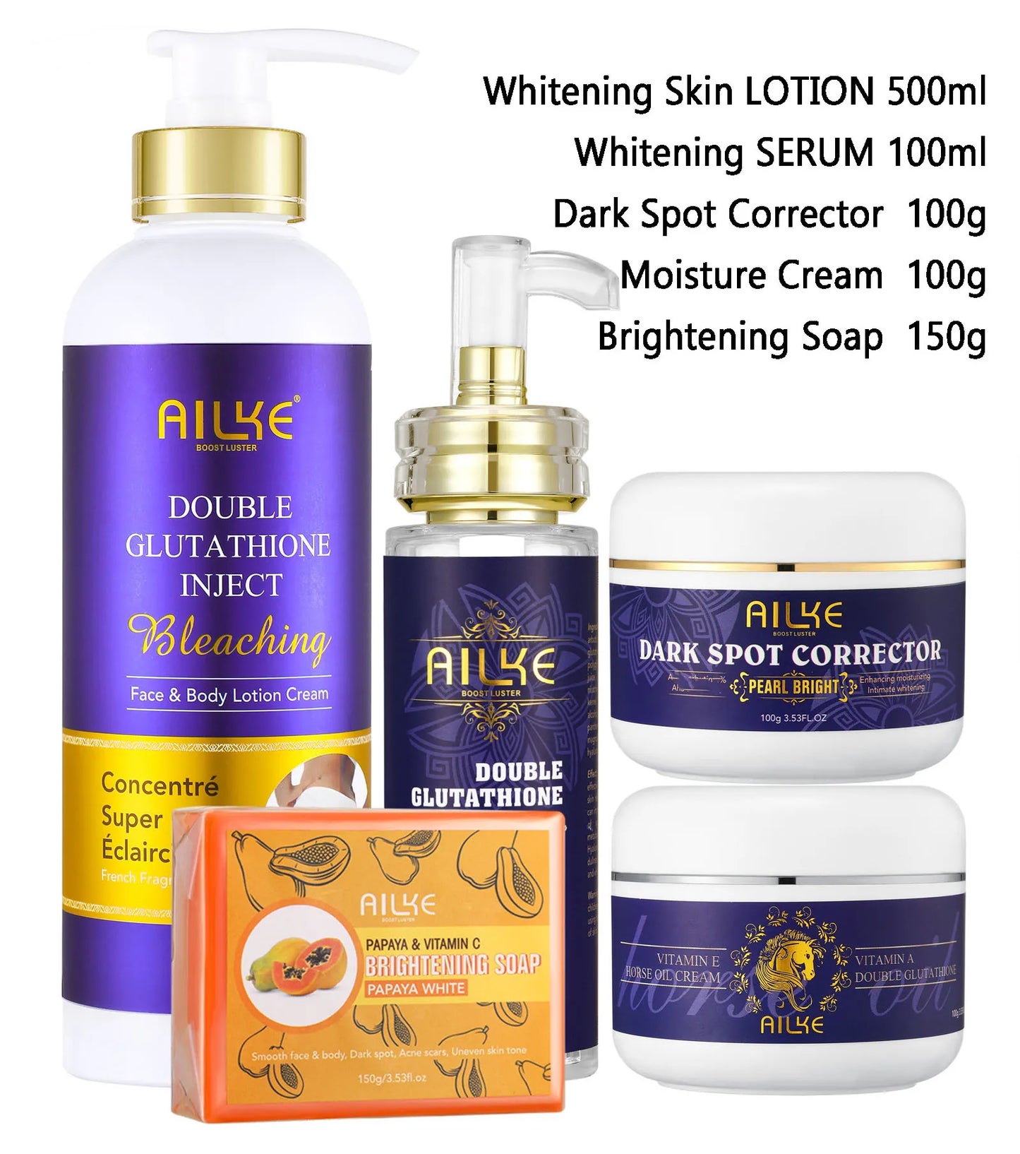 AILKE 5-In-1 Glutathione Skin Care Kit for Women Brightening