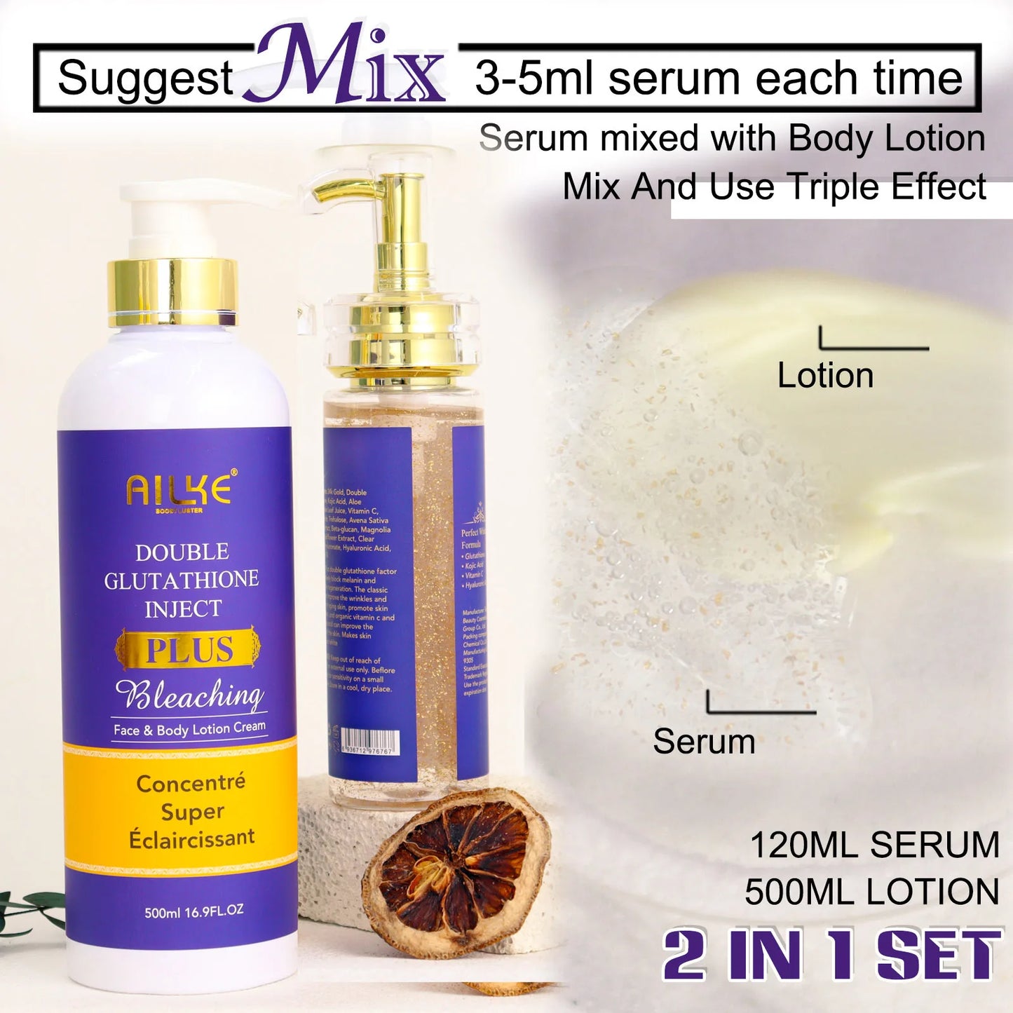 AILKE Skin Lightening Serum For Face And Body With Glutathione