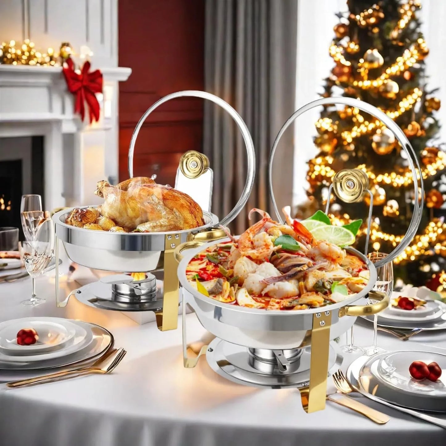 Feature Chafing Dish Buffet Set 5 Quart Warmers With Lids