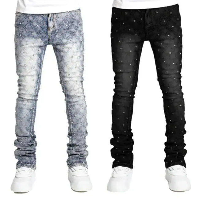 Mens Pearl Denim Jeans With Elastic Fit Straight Leg Style