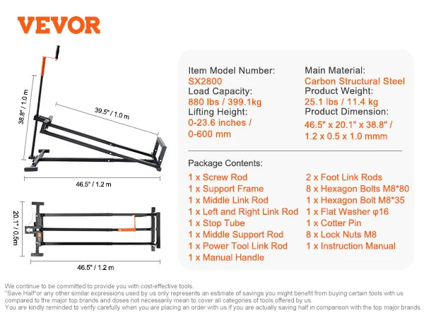 SucceBuy Lawn Mower Lift With Hydraulic Jack 500/880 Lbs Adjustable