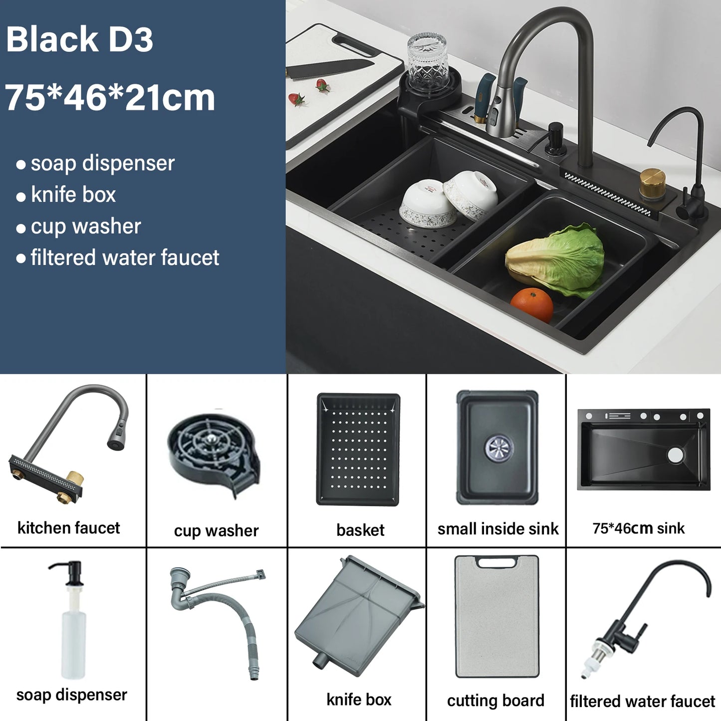 Shinesia 304 Stainless Steel Undermount Kitchen Sink With Waterfall Faucet